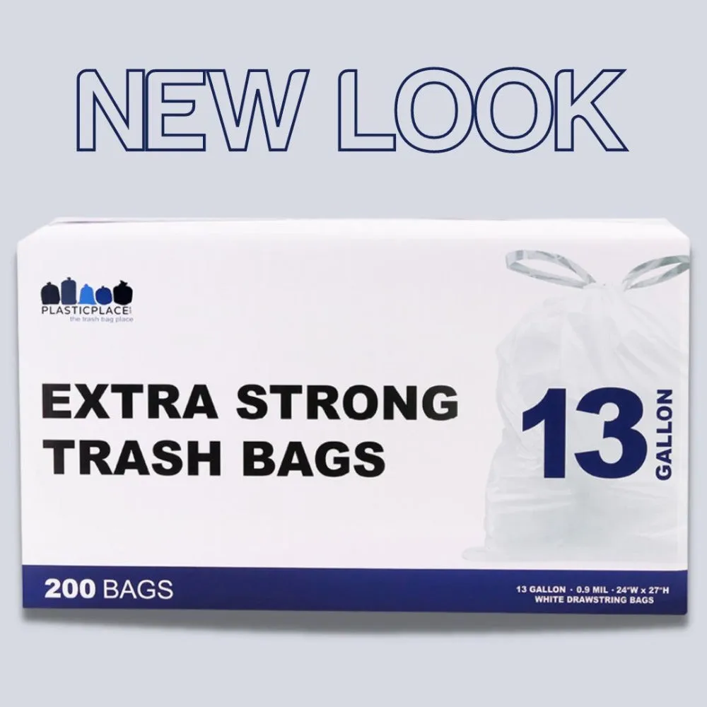 13 Gallon Drawstring Bags - 0.9 Mil - 200/Case