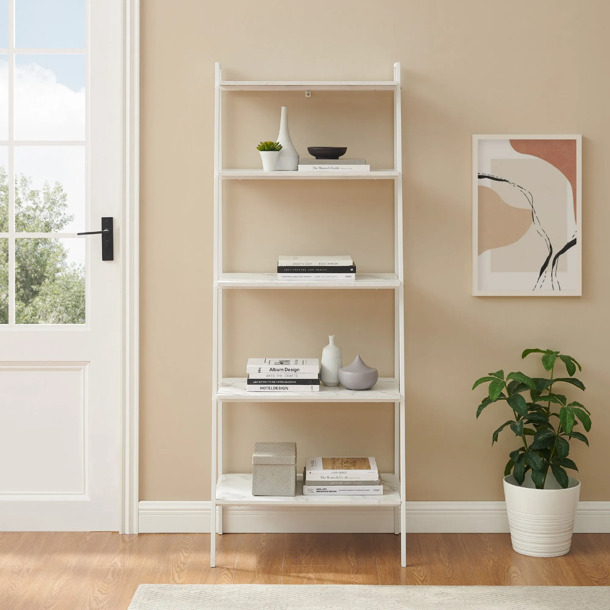 Arlo 72" Metal & Wood Ladder Bookshelf