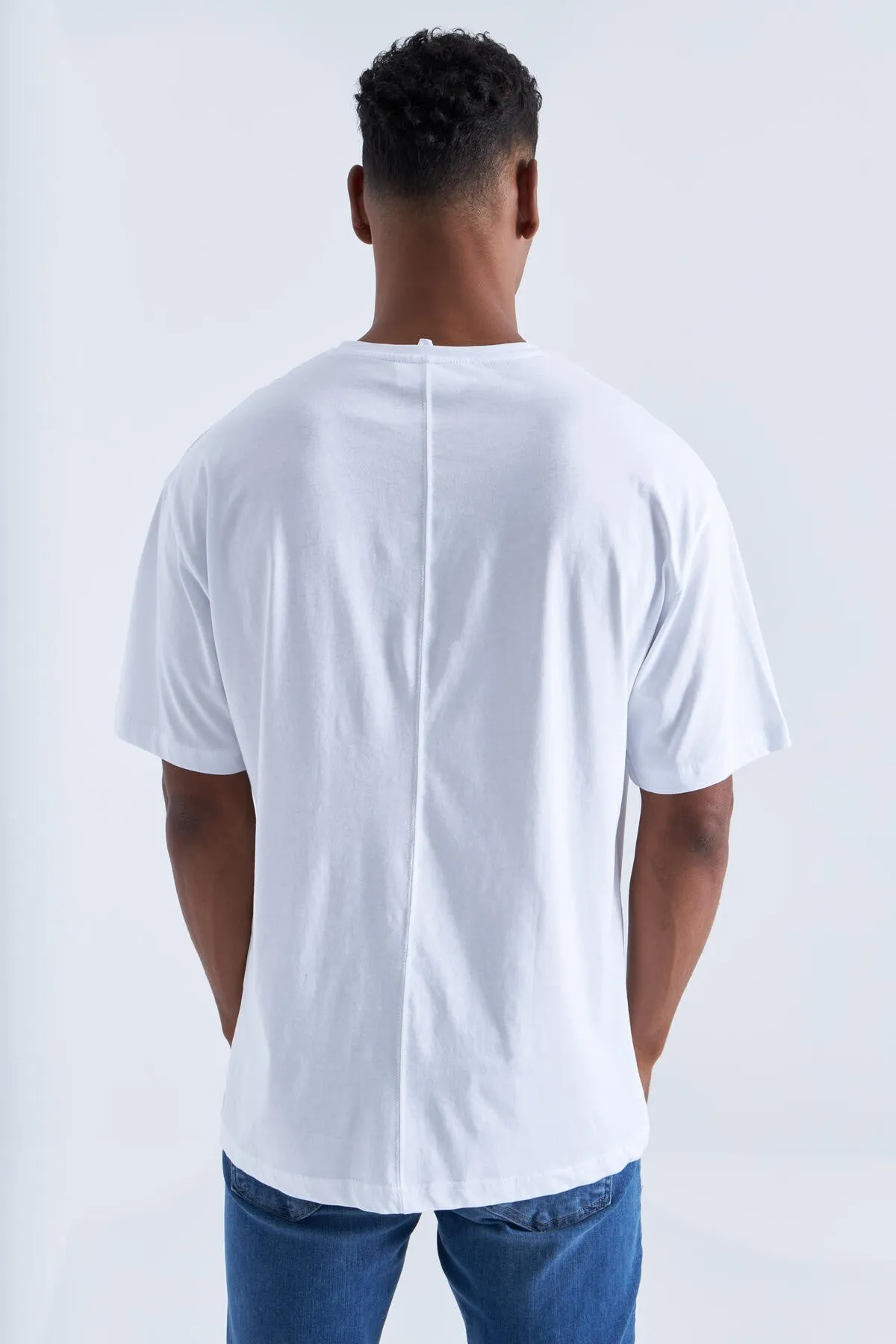 baski detayli o yaka erkek oversize t-shirt - 88093