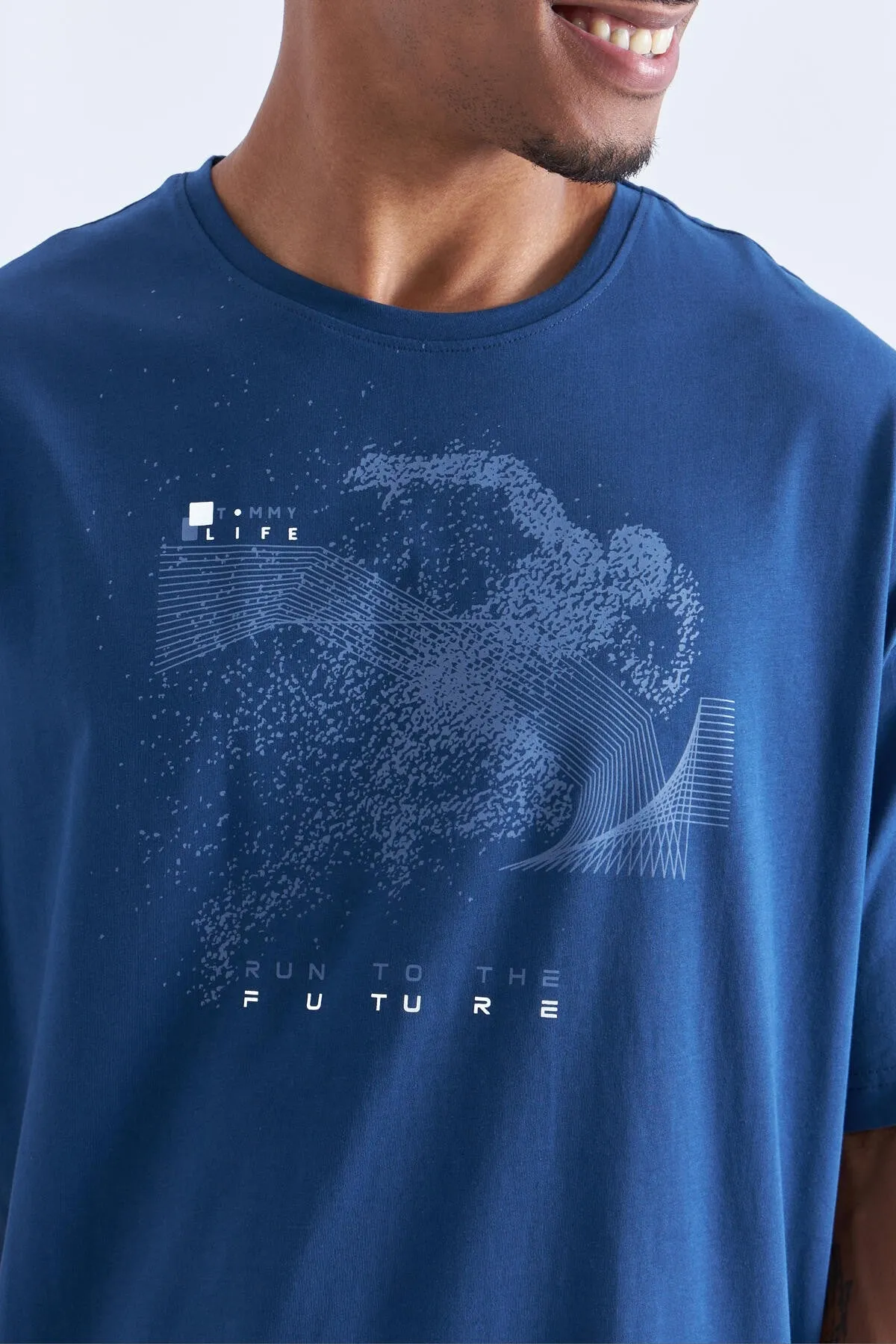 baski detayli o yaka erkek oversize t-shirt - 88093