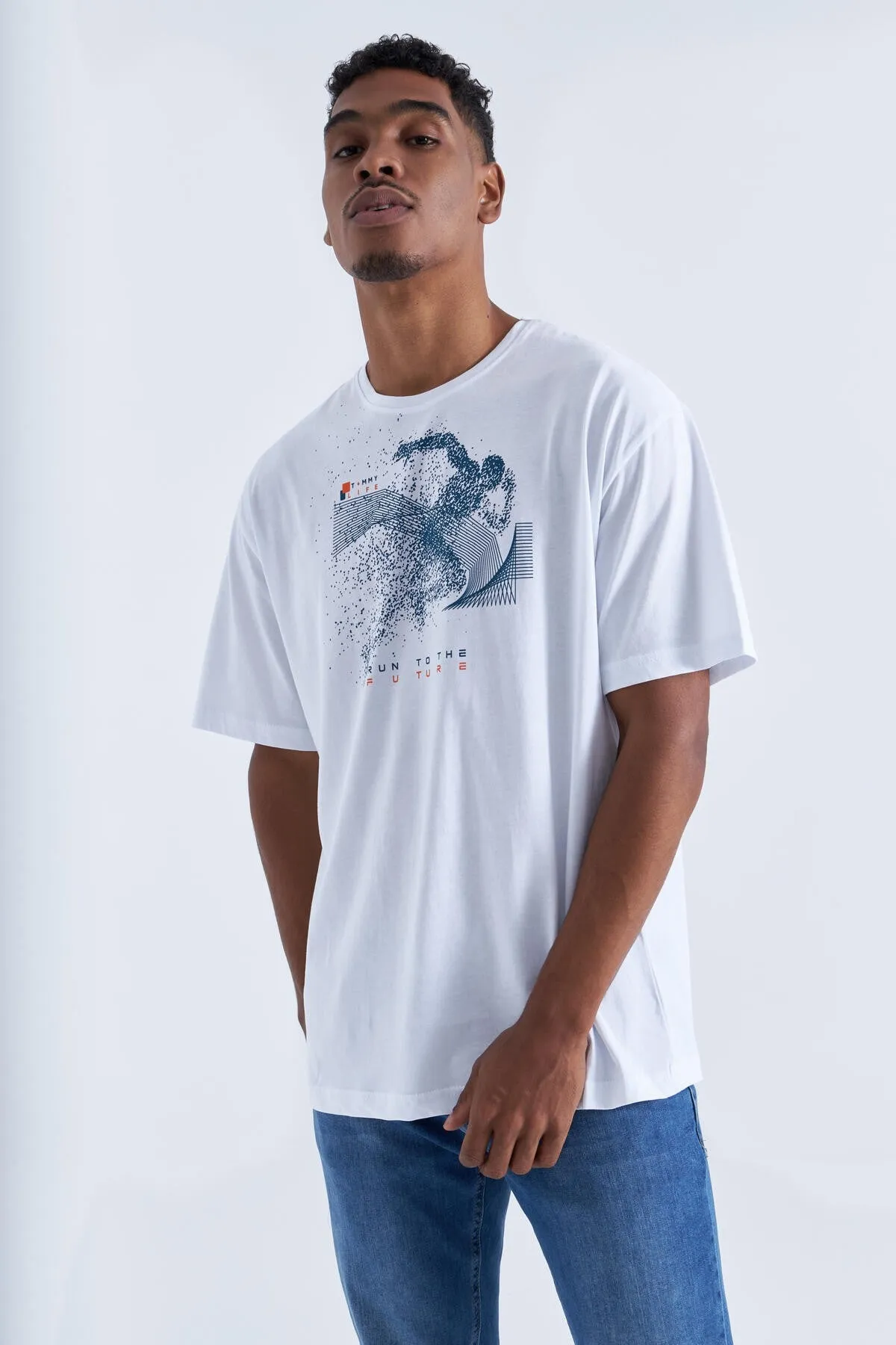 baski detayli o yaka erkek oversize t-shirt - 88093