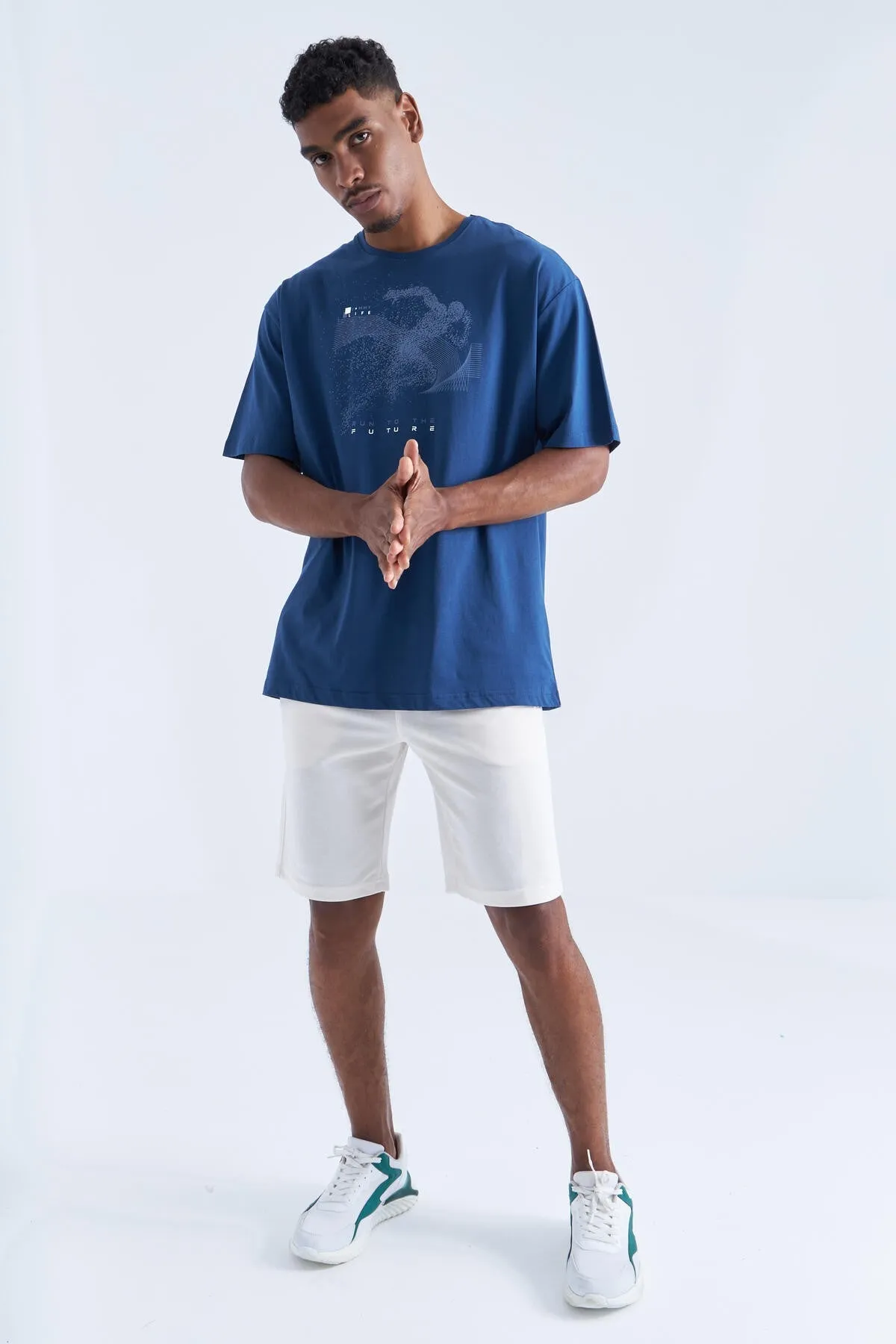 baski detayli o yaka erkek oversize t-shirt - 88093