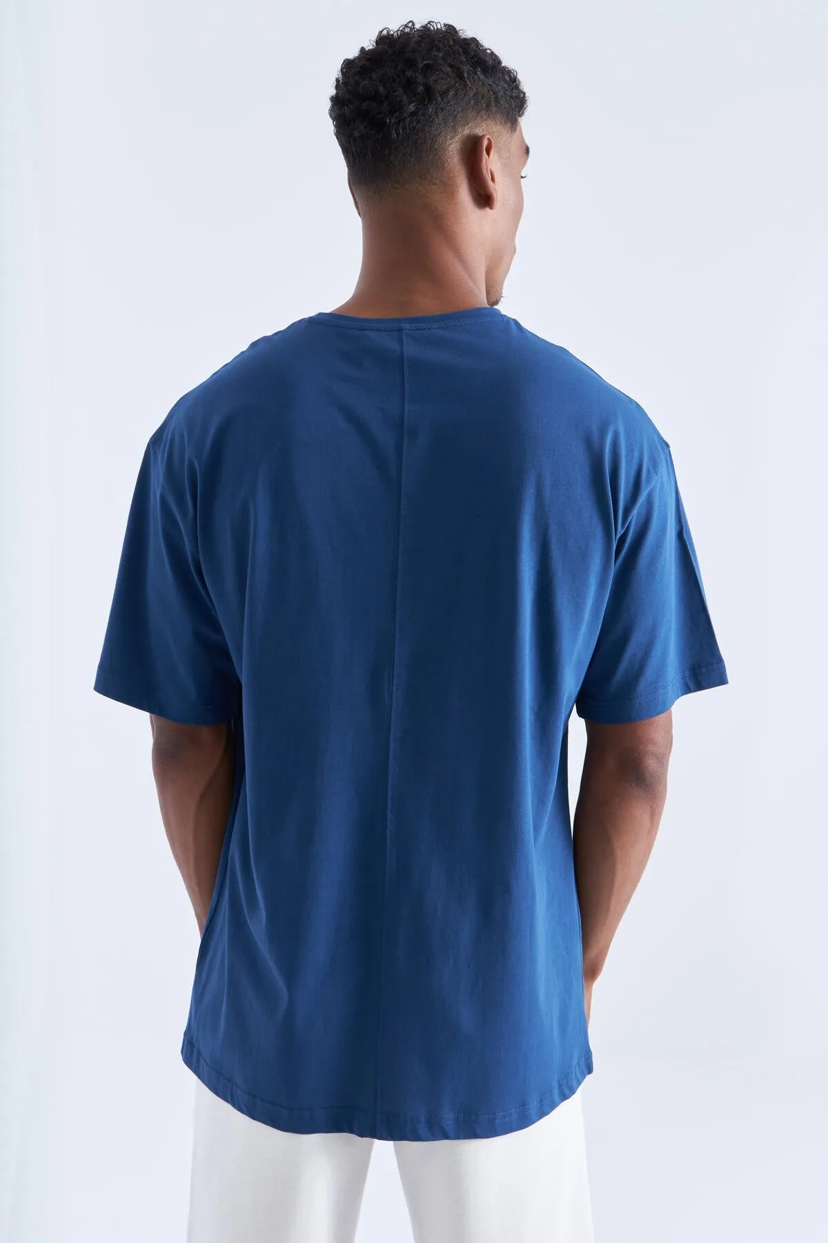 baski detayli o yaka erkek oversize t-shirt - 88093