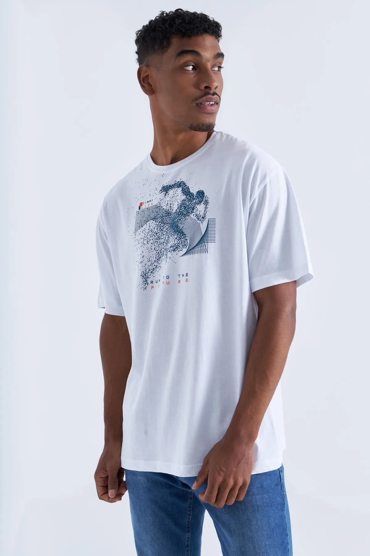 baski detayli o yaka erkek oversize t-shirt - 88093