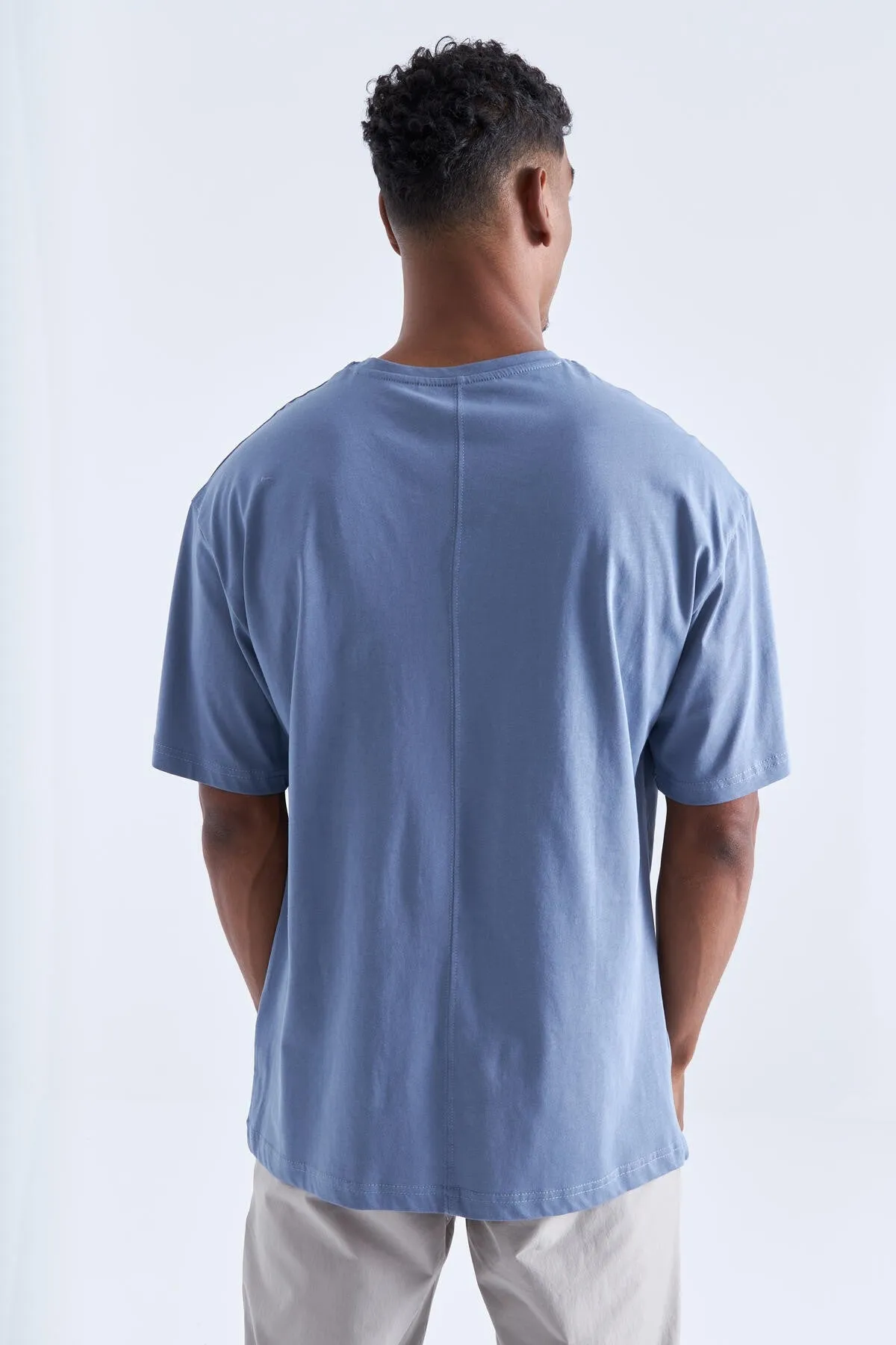 baski detayli o yaka erkek oversize t-shirt - 88093