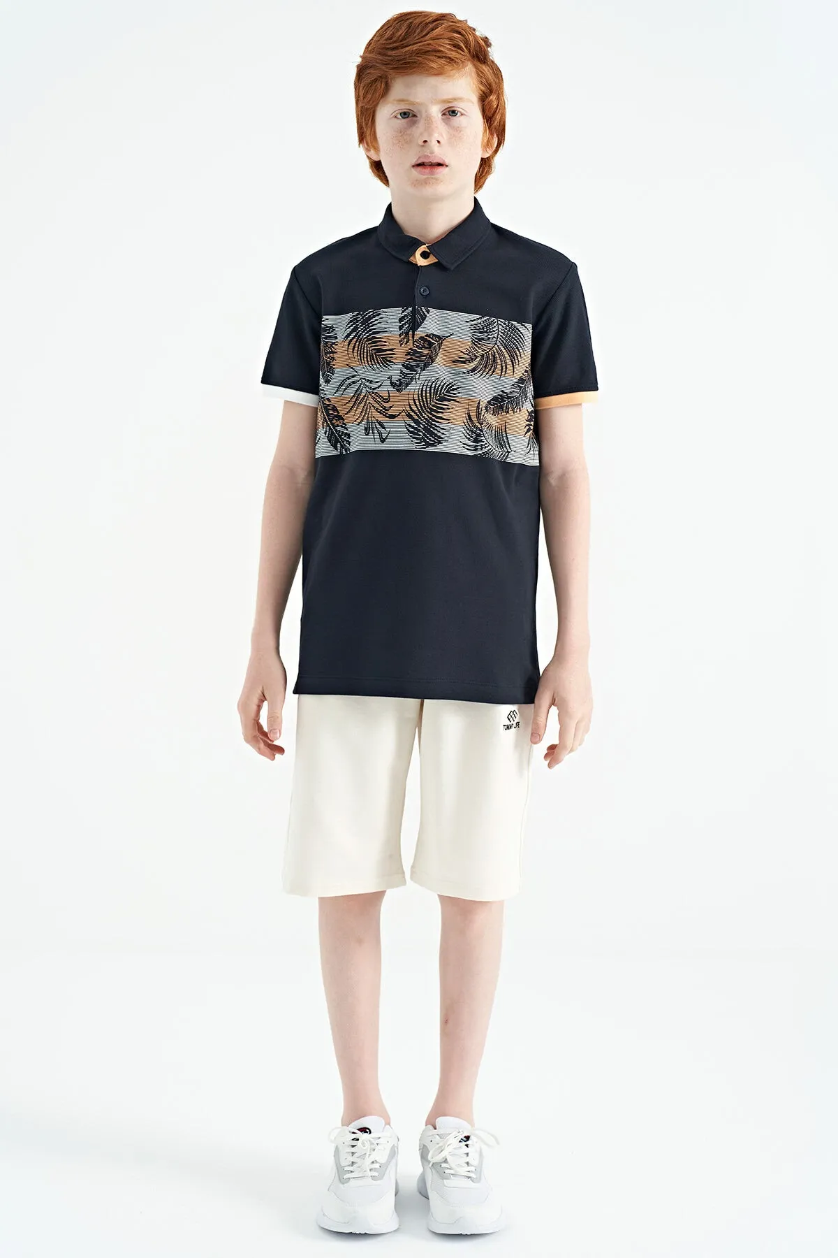 baski detayli standart kalip polo yaka erkek çocuk t-shirt - 11101