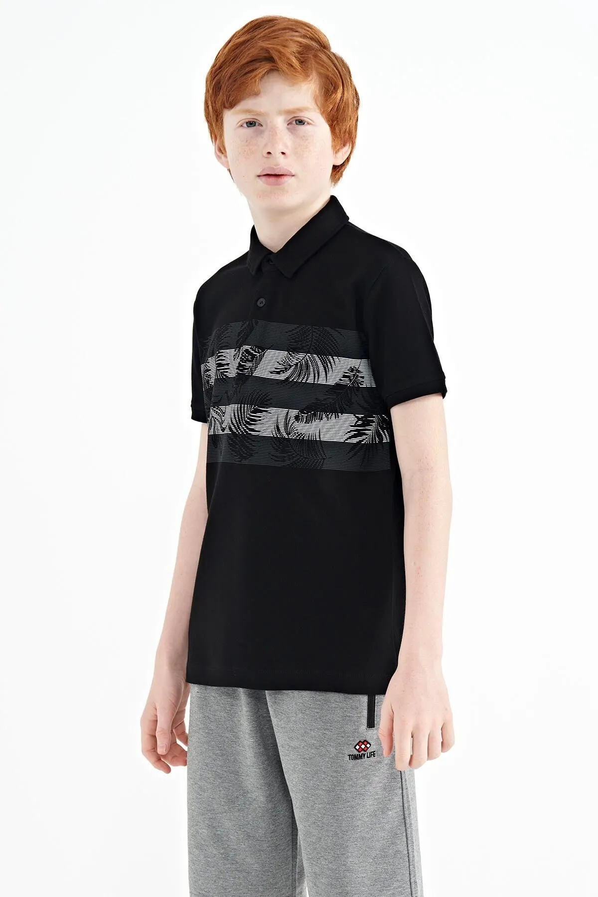 baski detayli standart kalip polo yaka erkek çocuk t-shirt - 11101