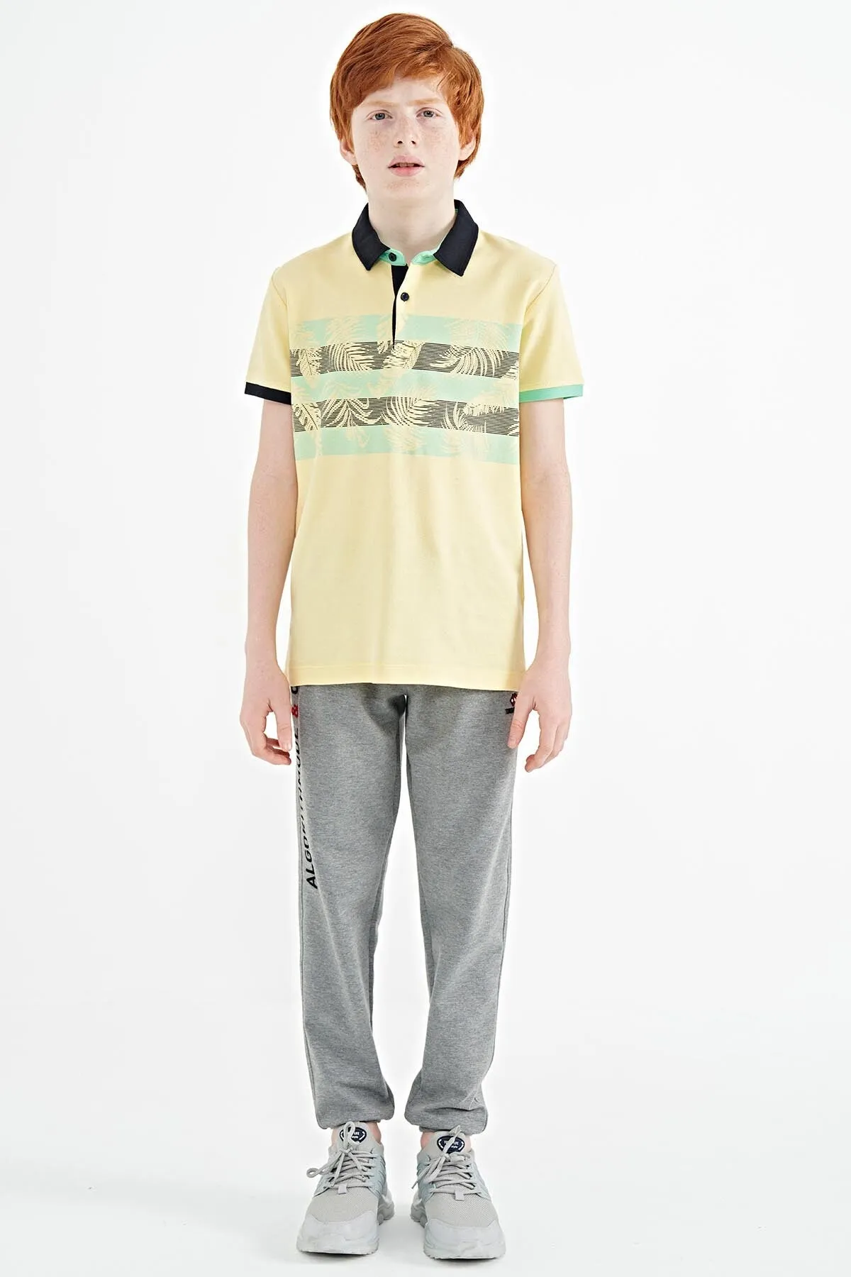 baski detayli standart kalip polo yaka erkek çocuk t-shirt - 11101