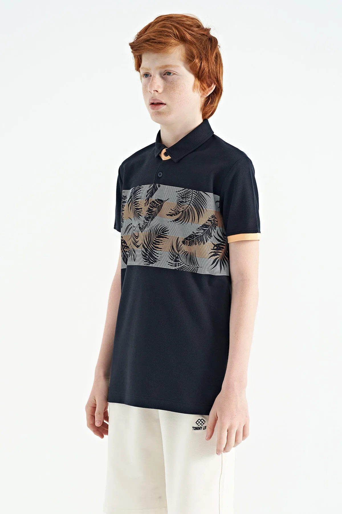 baski detayli standart kalip polo yaka erkek çocuk t-shirt - 11101