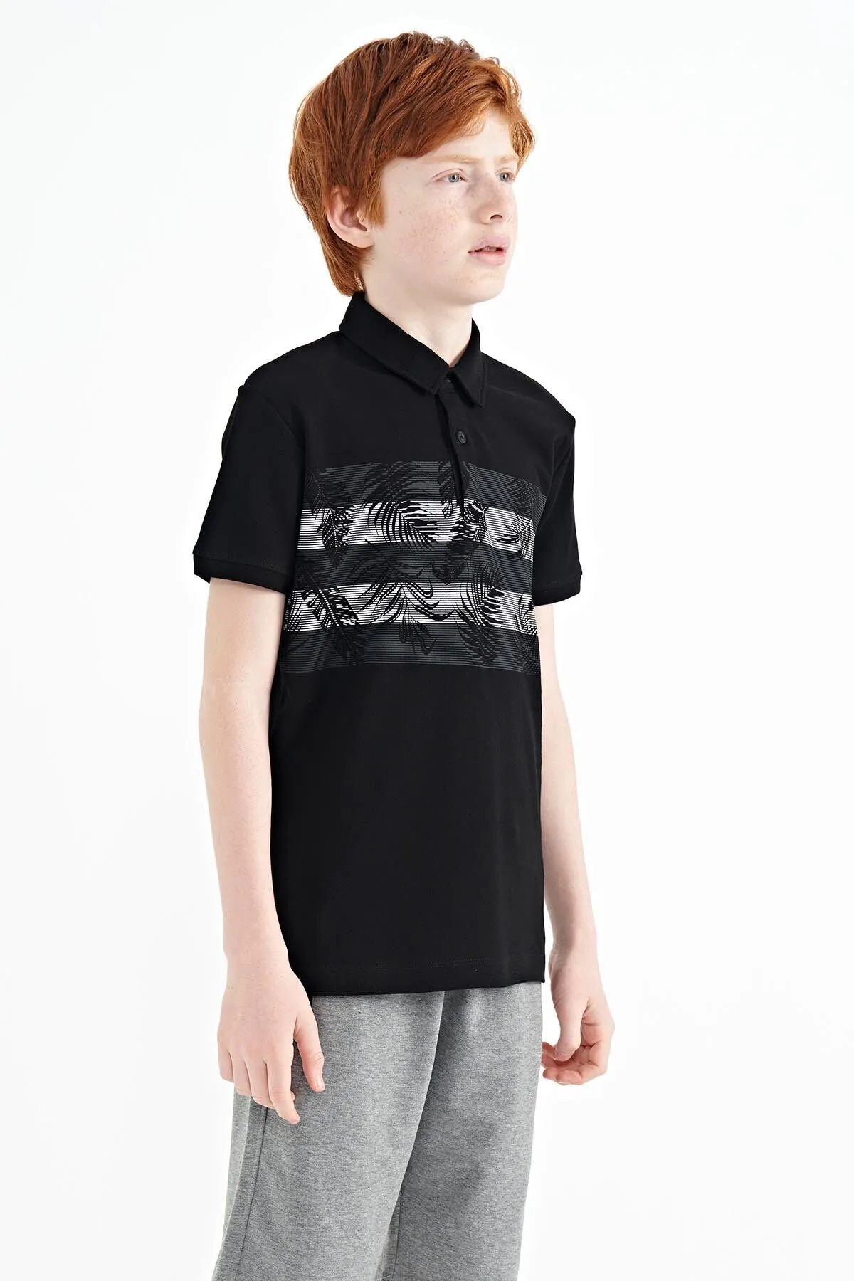 baski detayli standart kalip polo yaka erkek çocuk t-shirt - 11101