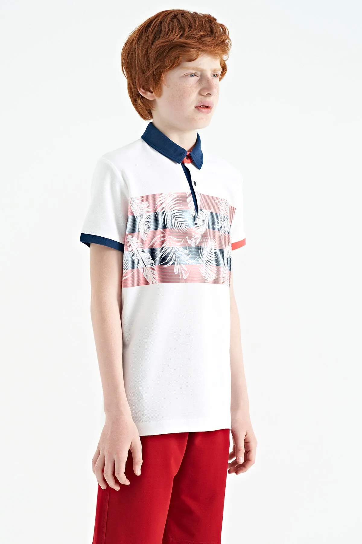 baski detayli standart kalip polo yaka erkek çocuk t-shirt - 11101