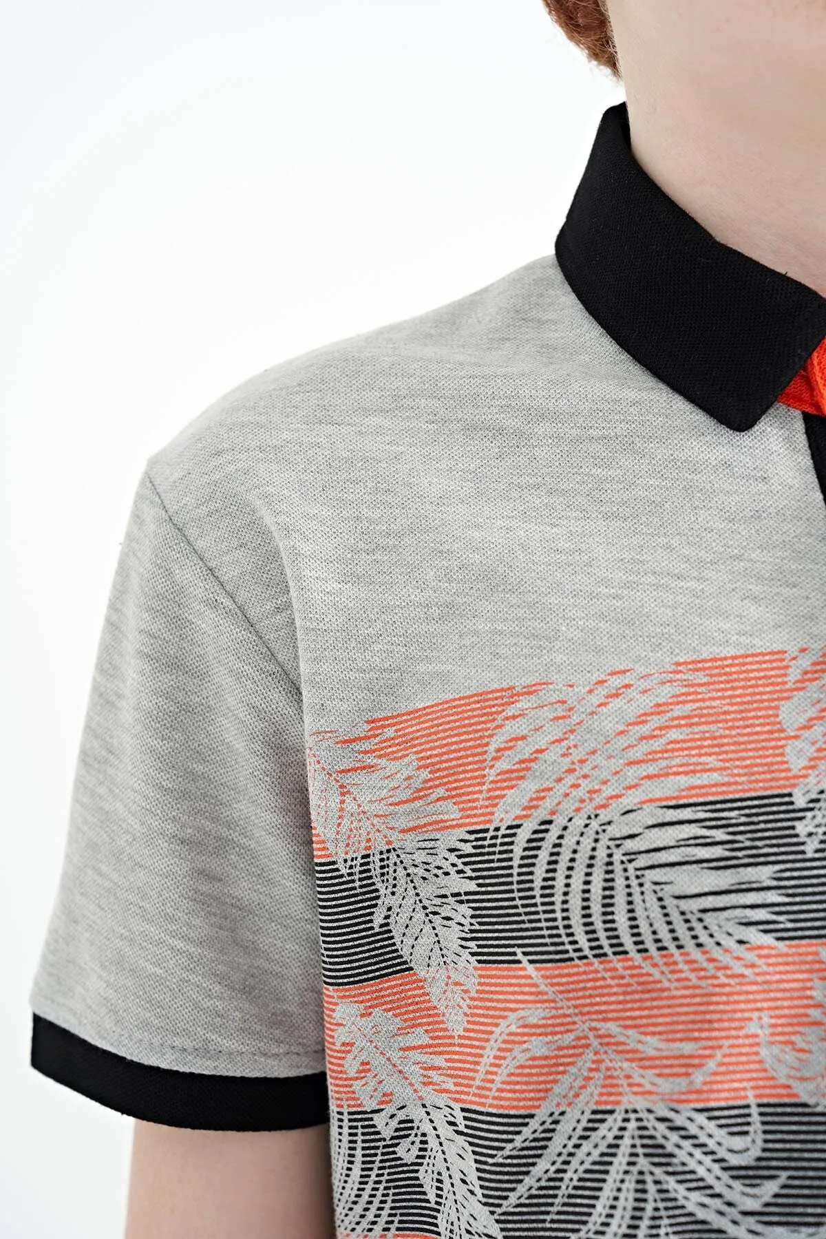 baski detayli standart kalip polo yaka erkek çocuk t-shirt - 11101