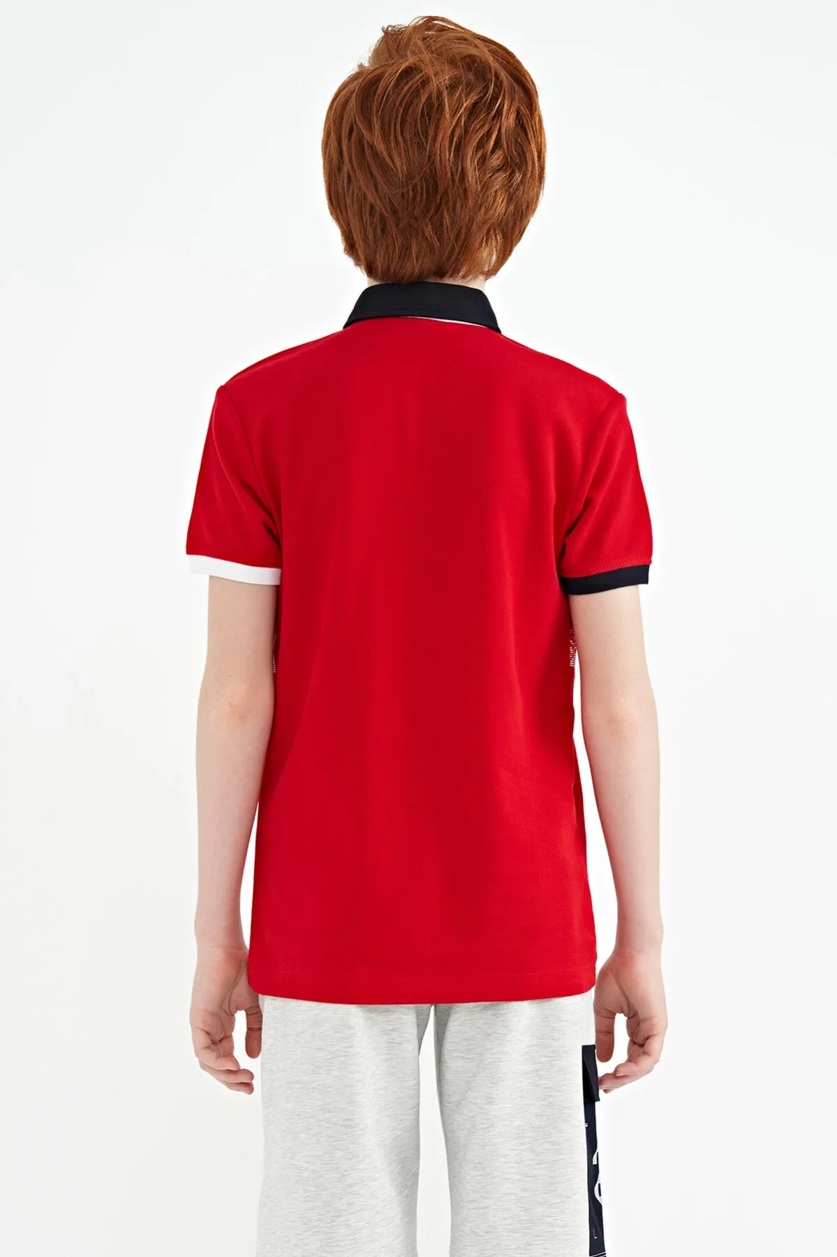 baski detayli standart kalip polo yaka erkek çocuk t-shirt - 11101