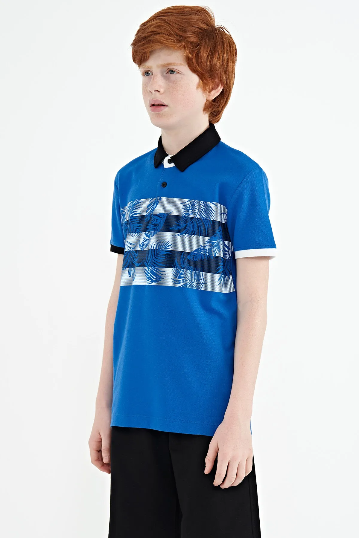 baski detayli standart kalip polo yaka erkek çocuk t-shirt - 11101