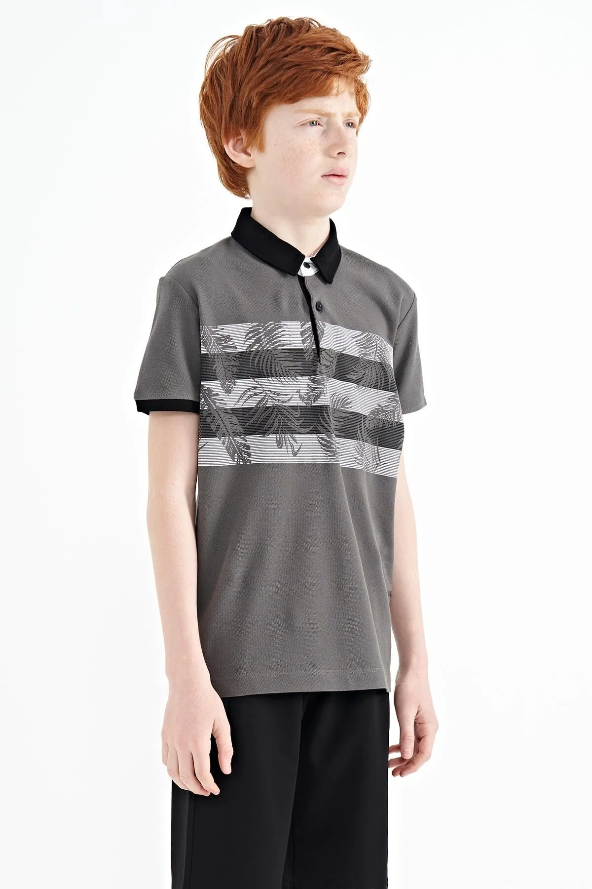 baski detayli standart kalip polo yaka erkek çocuk t-shirt - 11101