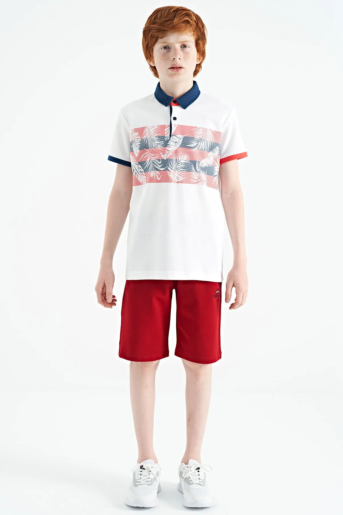baski detayli standart kalip polo yaka erkek çocuk t-shirt - 11101