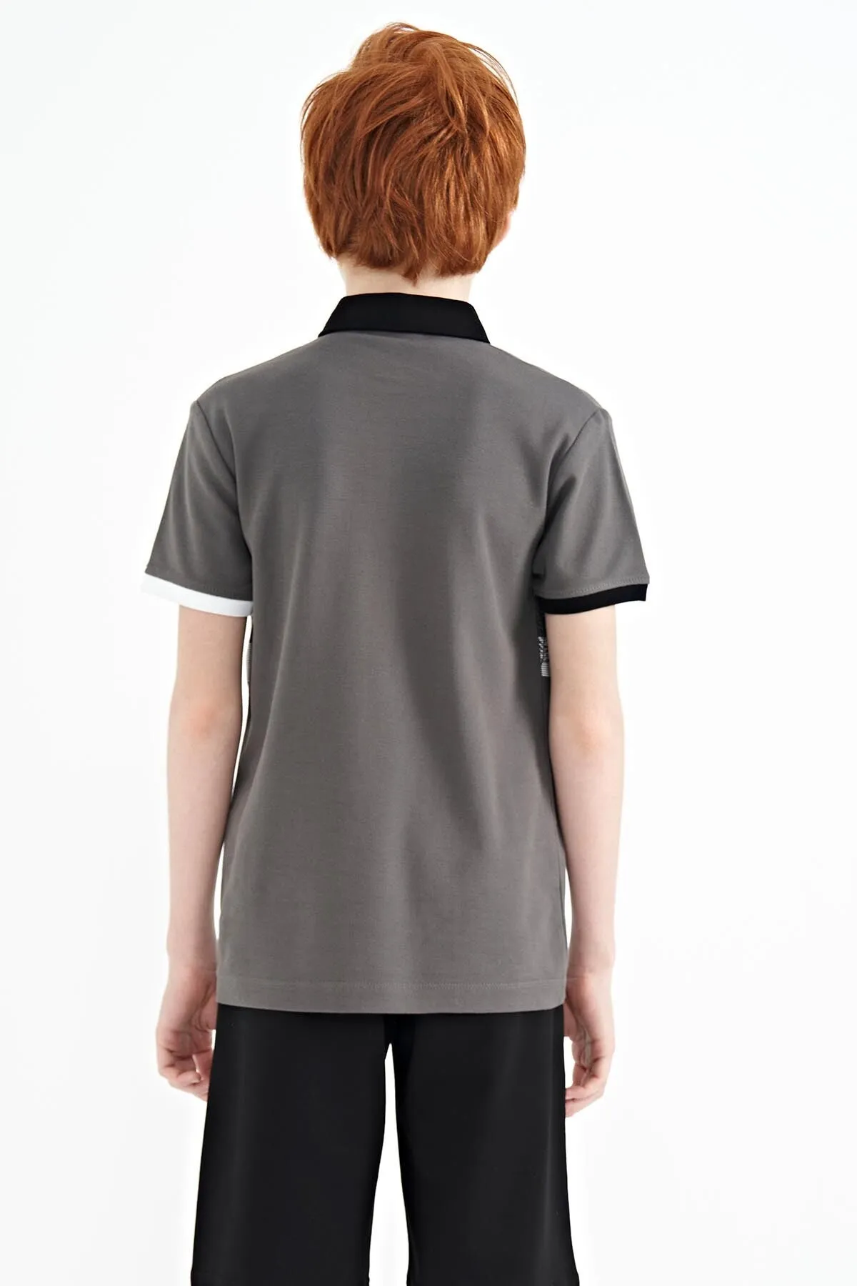 baski detayli standart kalip polo yaka erkek çocuk t-shirt - 11101