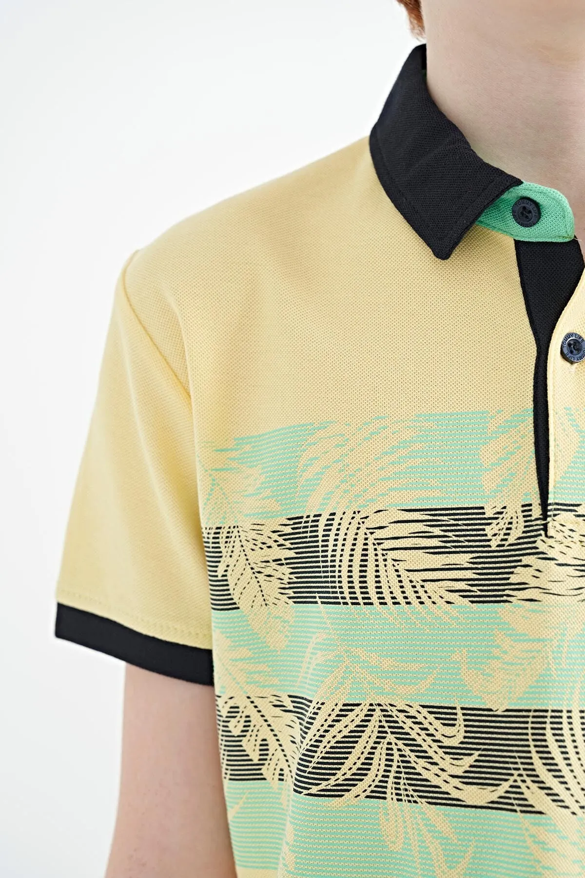 baski detayli standart kalip polo yaka erkek çocuk t-shirt - 11101