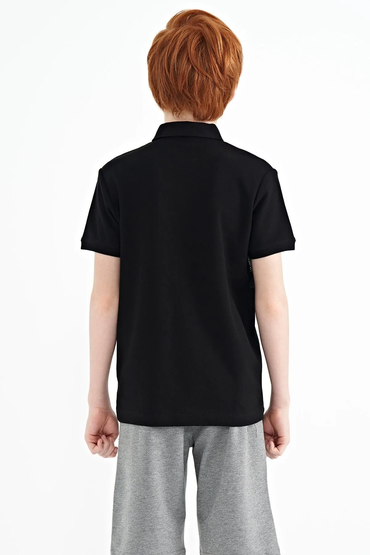 baski detayli standart kalip polo yaka erkek çocuk t-shirt - 11101