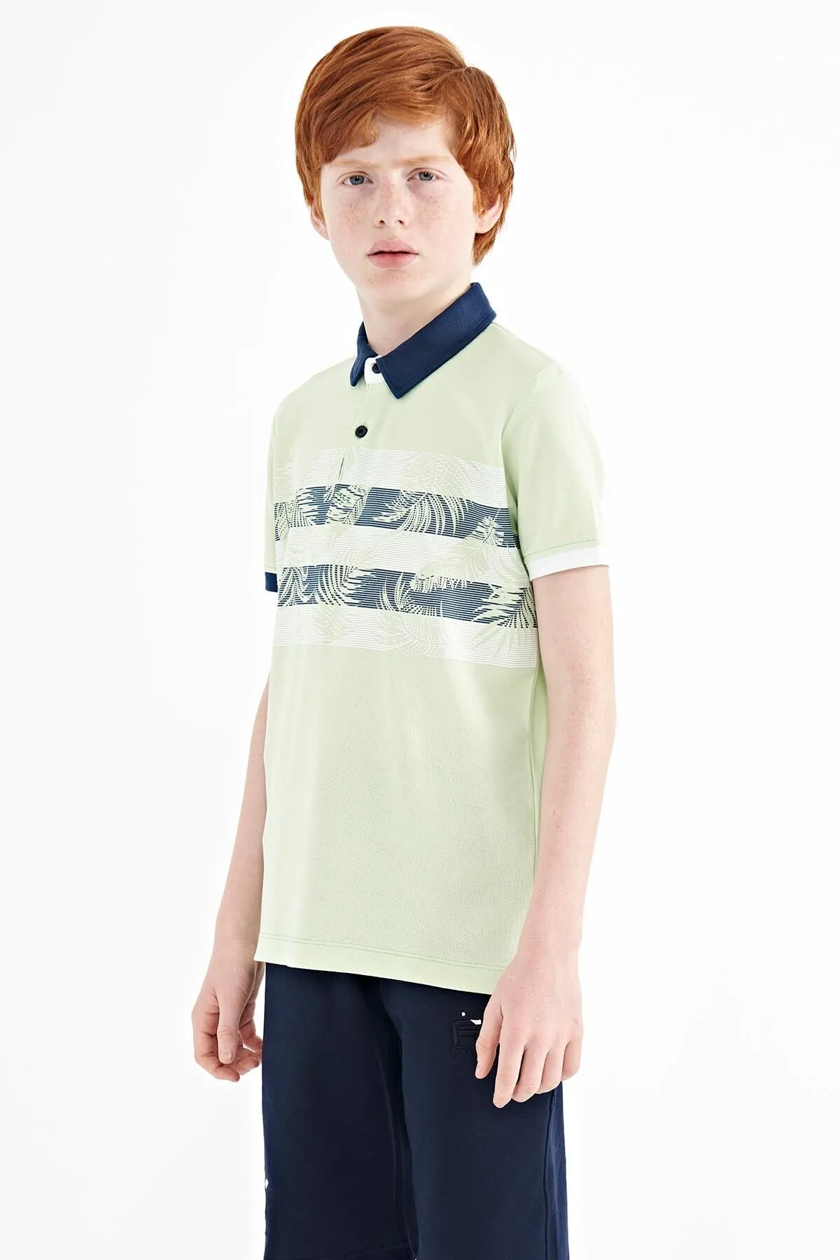 baski detayli standart kalip polo yaka erkek çocuk t-shirt - 11101