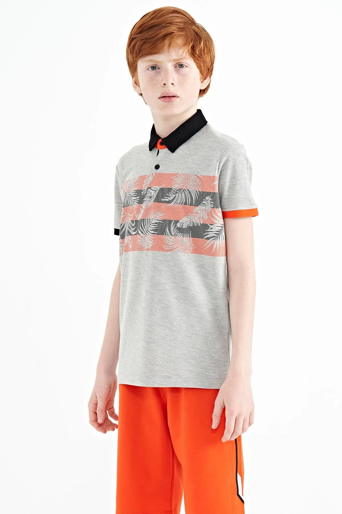 baski detayli standart kalip polo yaka erkek çocuk t-shirt - 11101