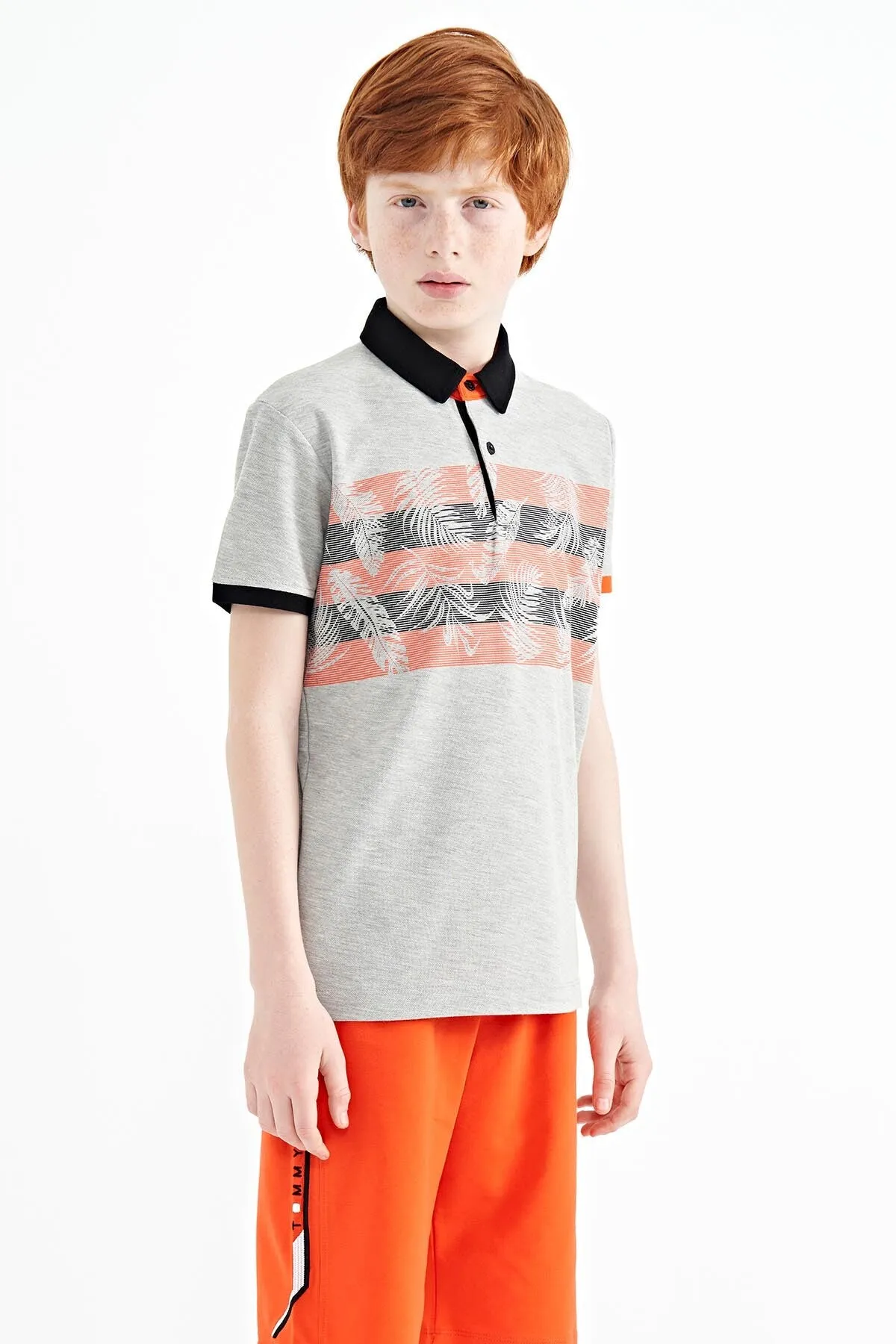 baski detayli standart kalip polo yaka erkek çocuk t-shirt - 11101