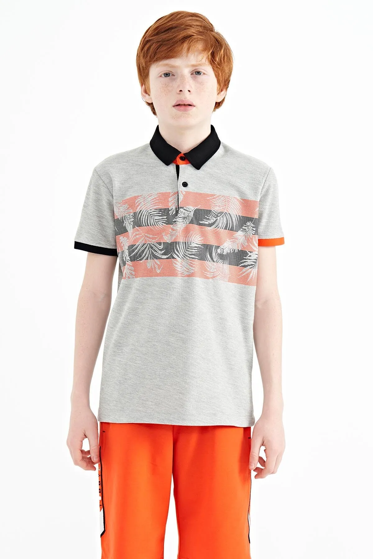 baski detayli standart kalip polo yaka erkek çocuk t-shirt - 11101