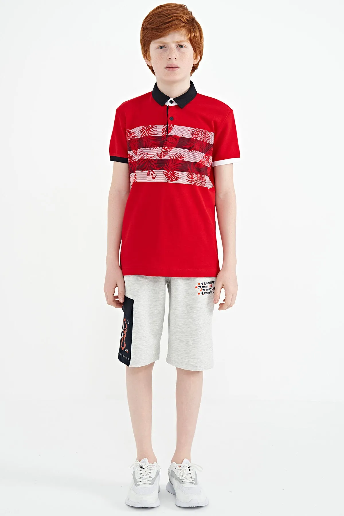 baski detayli standart kalip polo yaka erkek çocuk t-shirt - 11101