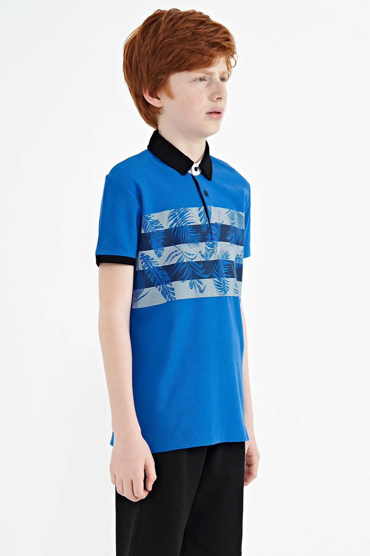 baski detayli standart kalip polo yaka erkek çocuk t-shirt - 11101