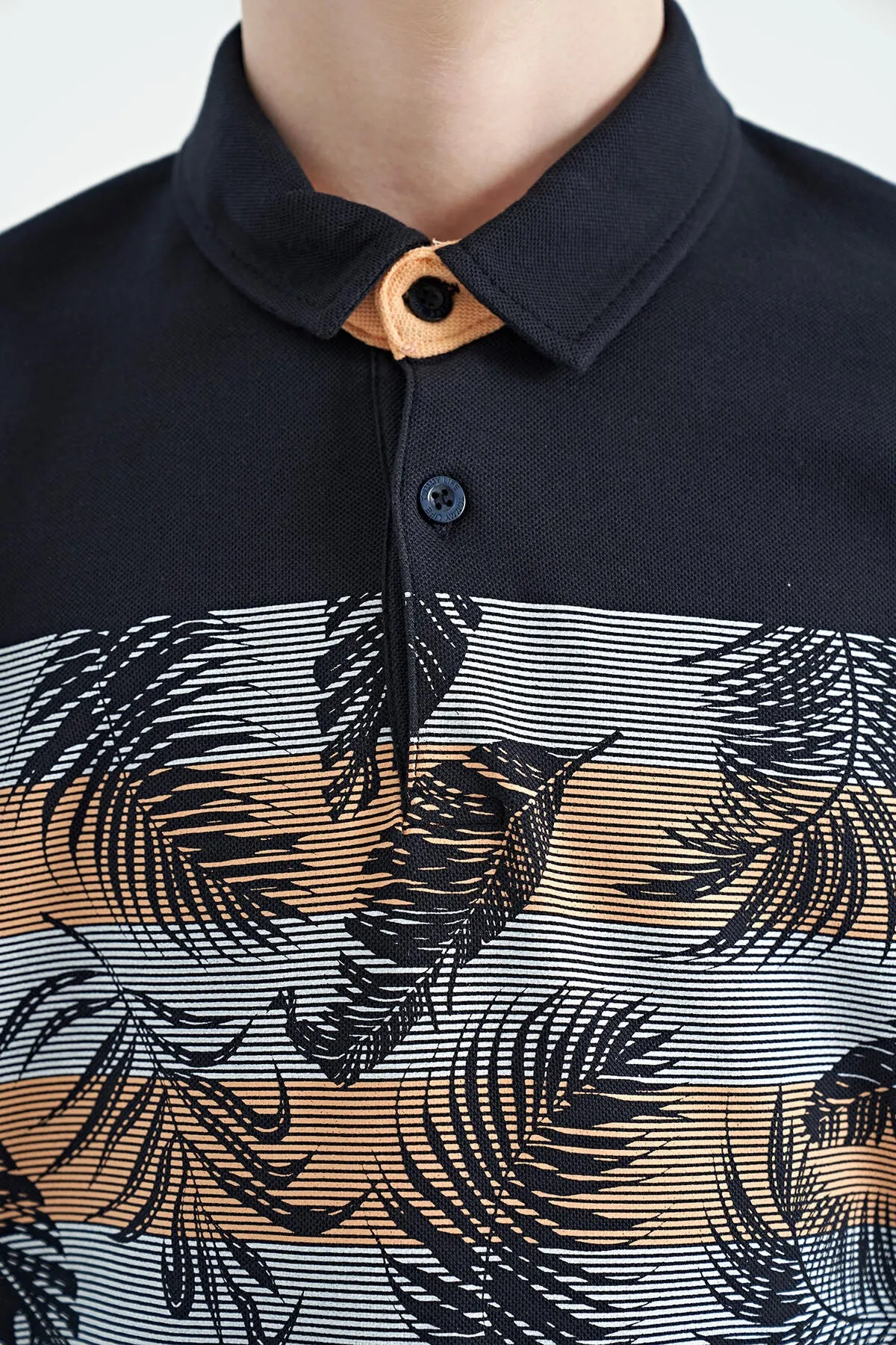 baski detayli standart kalip polo yaka erkek çocuk t-shirt - 11101