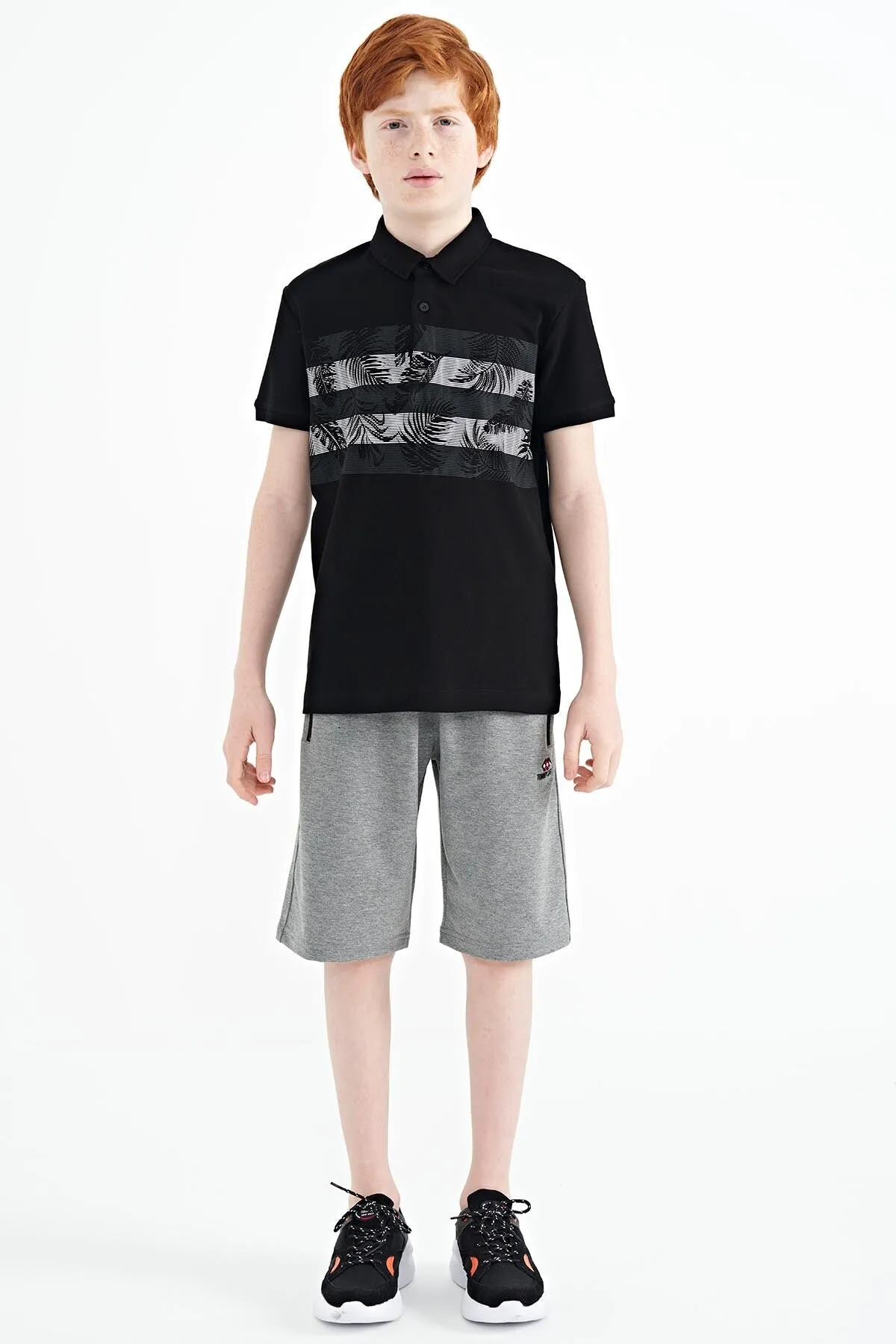 baski detayli standart kalip polo yaka erkek çocuk t-shirt - 11101