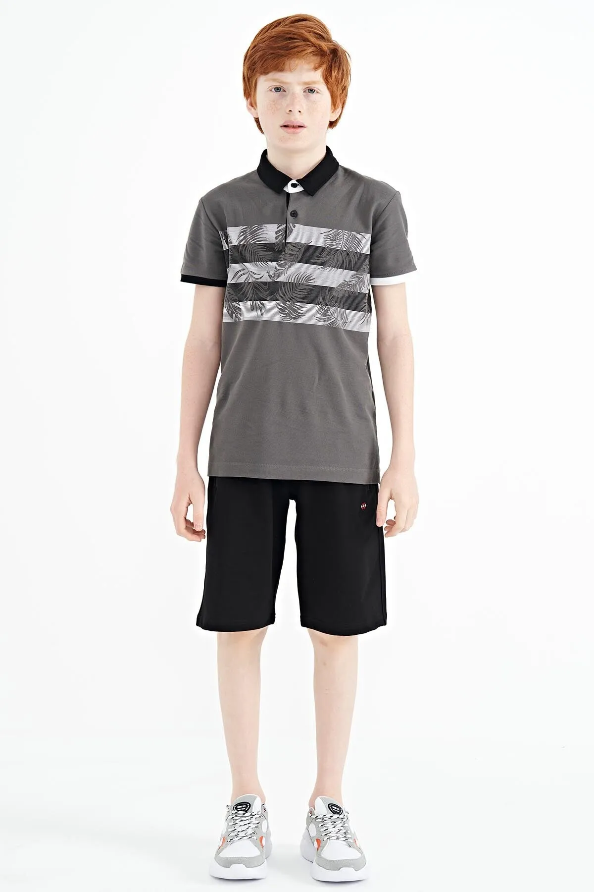 baski detayli standart kalip polo yaka erkek çocuk t-shirt - 11101