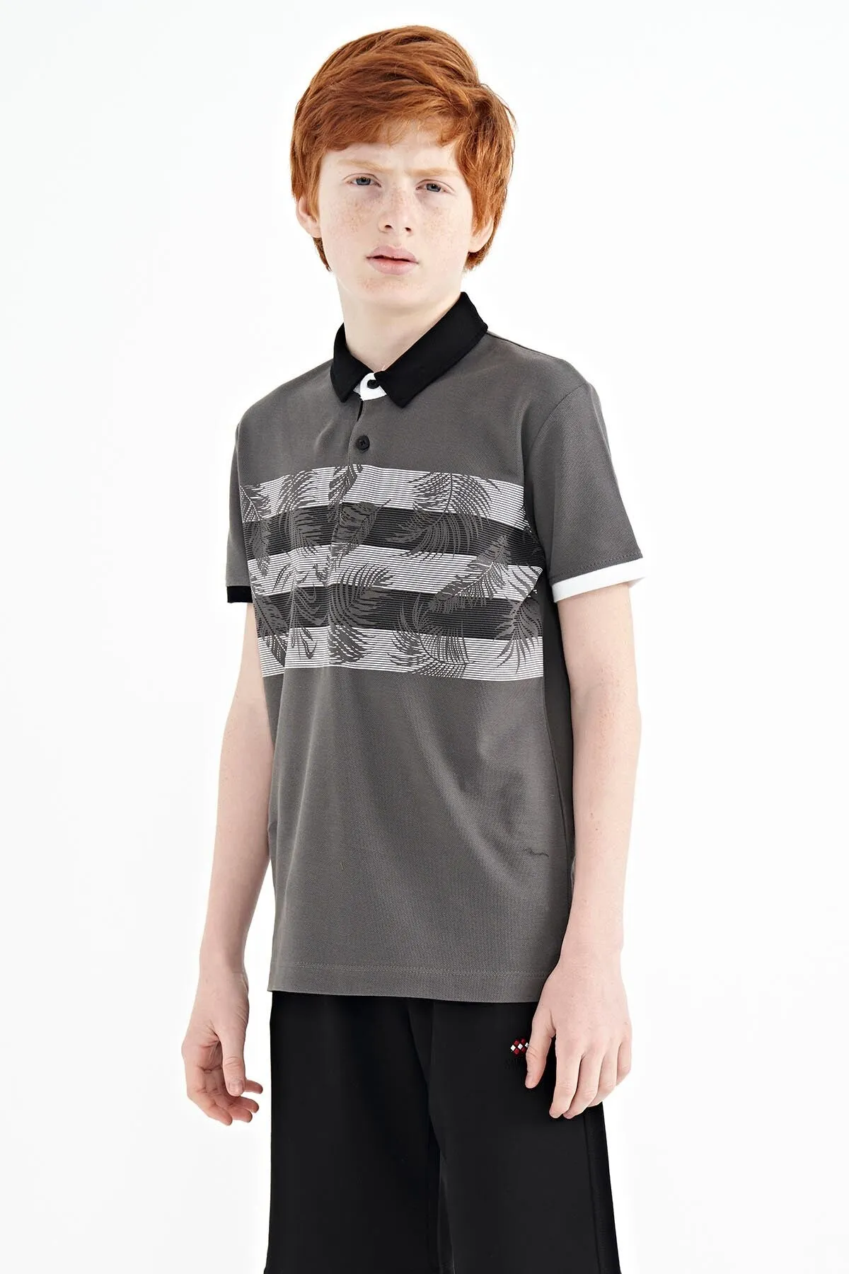 baski detayli standart kalip polo yaka erkek çocuk t-shirt - 11101