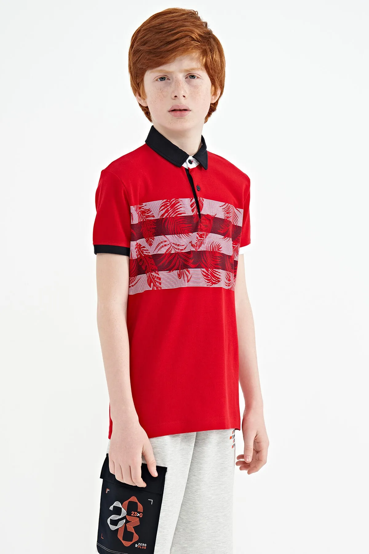 baski detayli standart kalip polo yaka erkek çocuk t-shirt - 11101