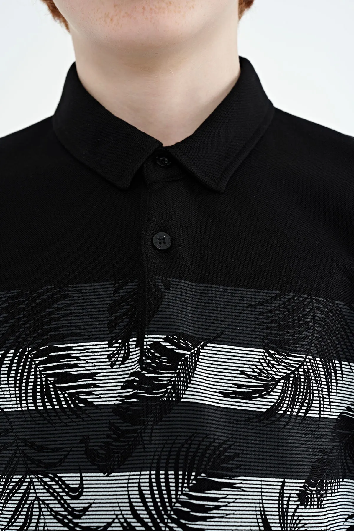 baski detayli standart kalip polo yaka erkek çocuk t-shirt - 11101