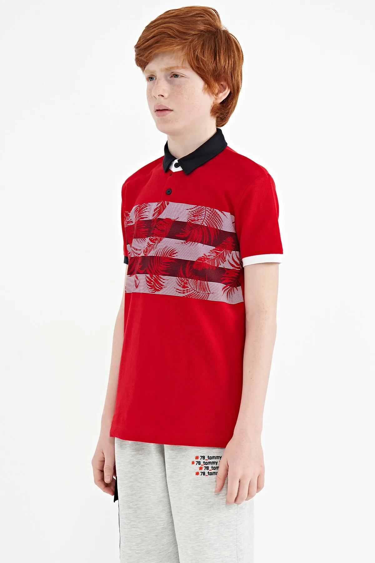 baski detayli standart kalip polo yaka erkek çocuk t-shirt - 11101