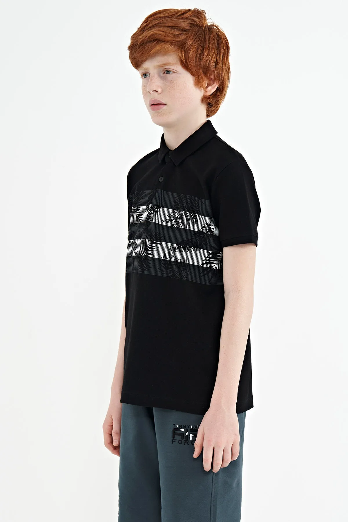 baski detayli standart kalip polo yaka erkek çocuk t-shirt - 11101