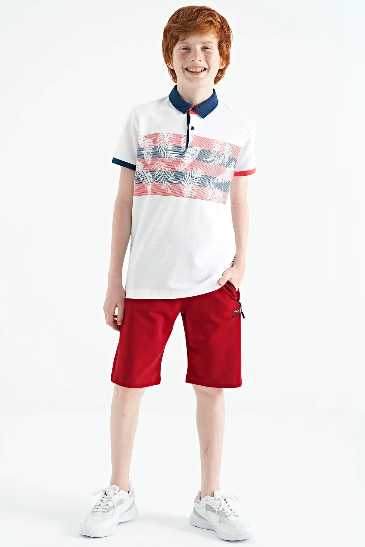 baski detayli standart kalip polo yaka erkek çocuk t-shirt - 11101