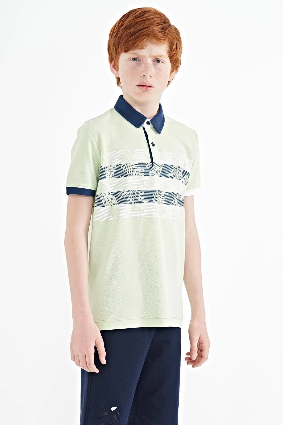baski detayli standart kalip polo yaka erkek çocuk t-shirt - 11101