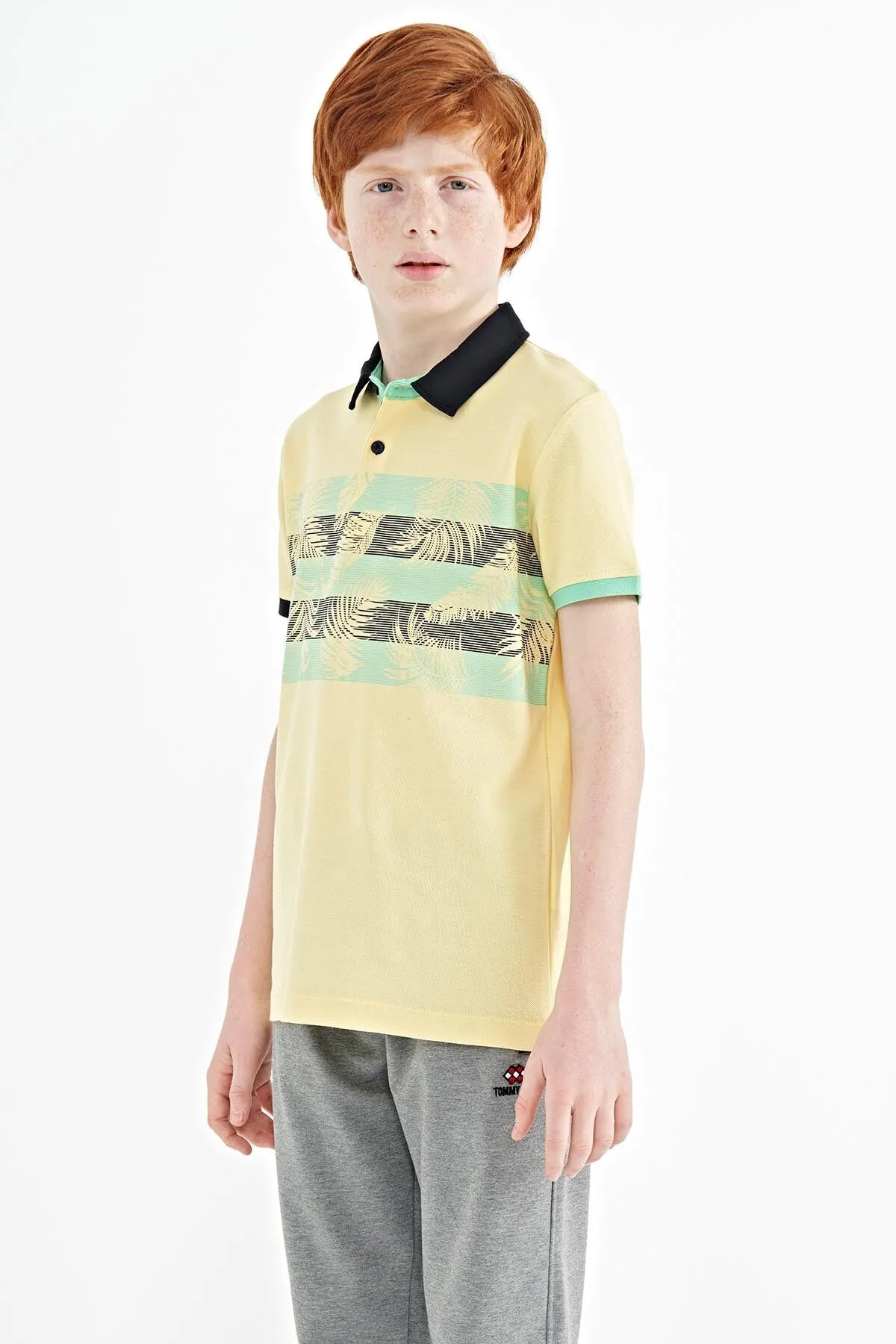baski detayli standart kalip polo yaka erkek çocuk t-shirt - 11101