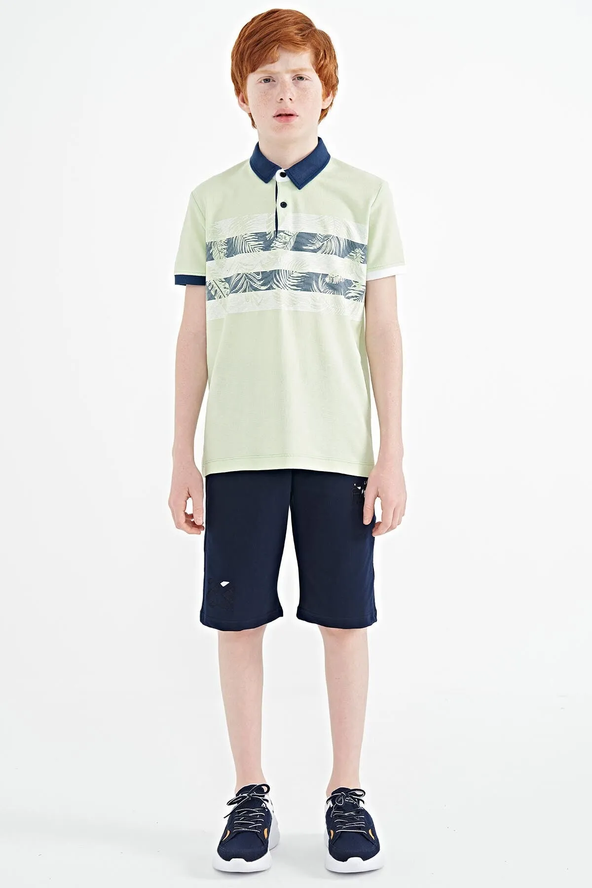 baski detayli standart kalip polo yaka erkek çocuk t-shirt - 11101