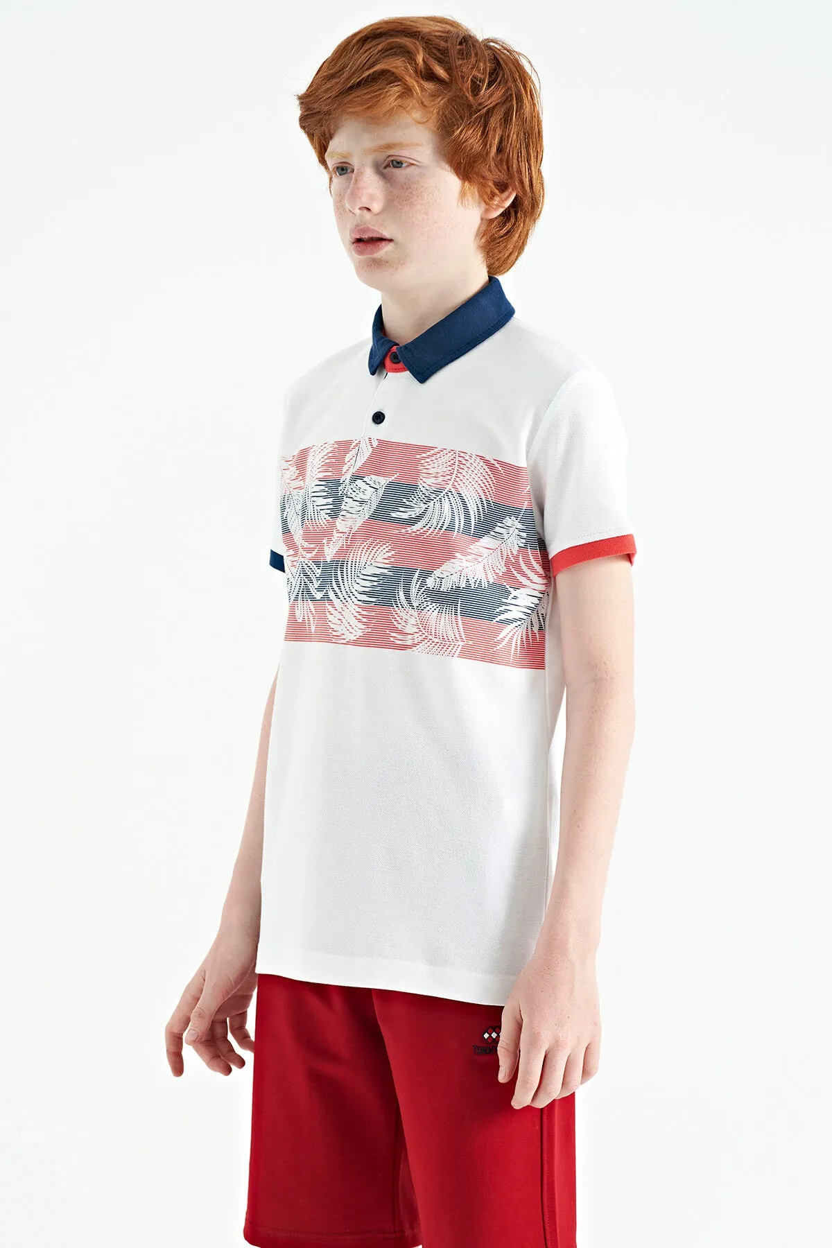 baski detayli standart kalip polo yaka erkek çocuk t-shirt - 11101