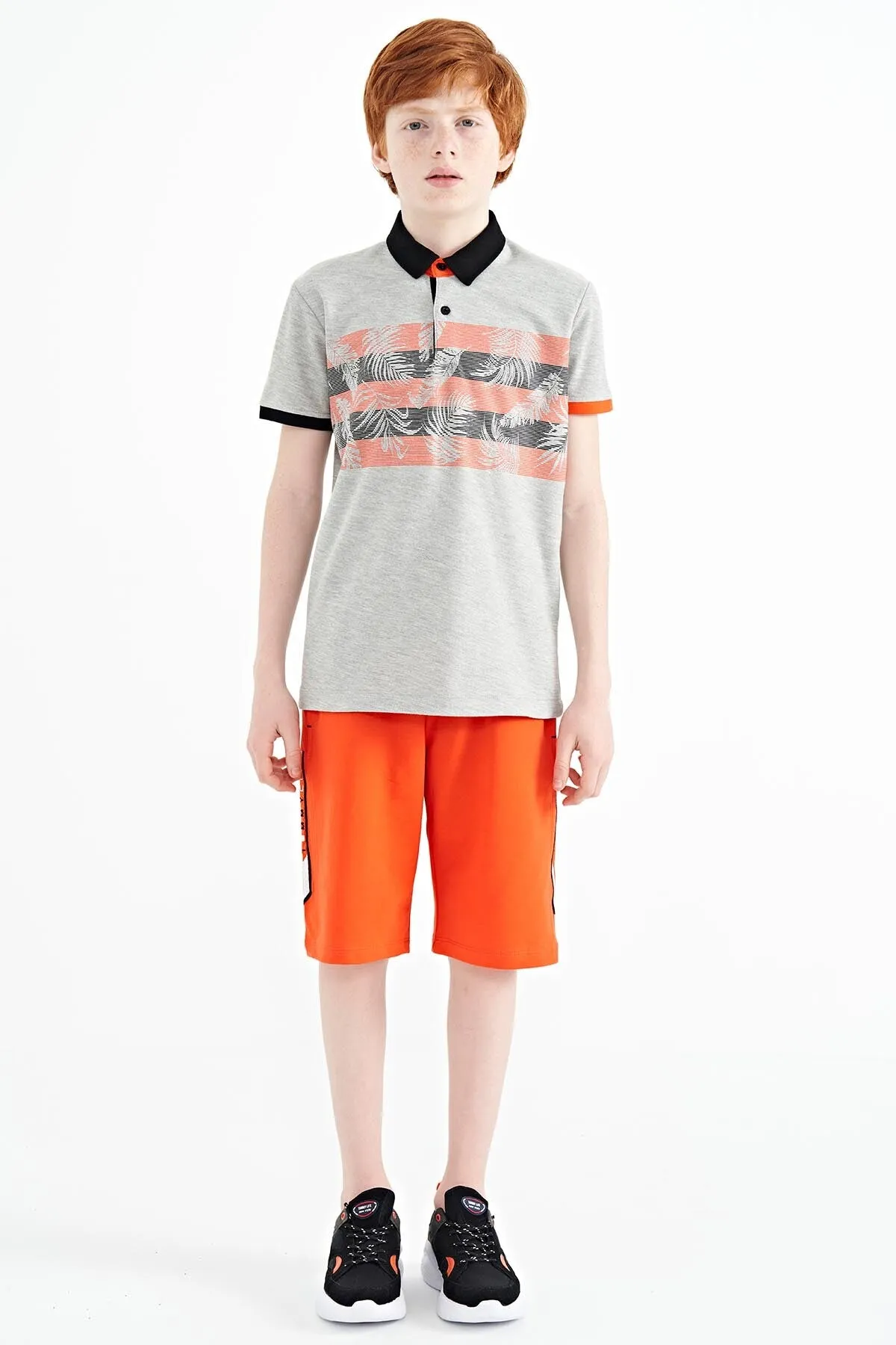 baski detayli standart kalip polo yaka erkek çocuk t-shirt - 11101