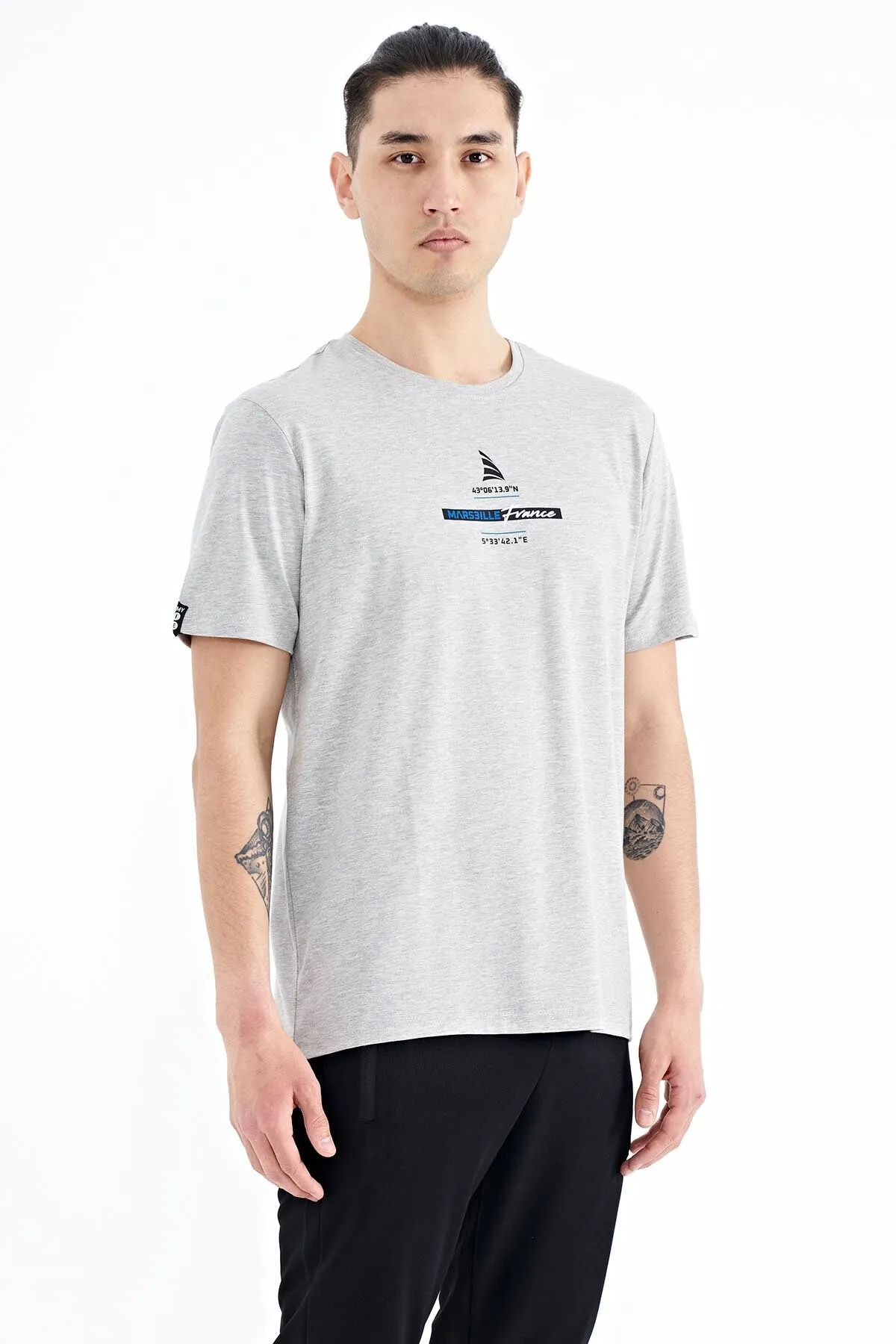 baskili o yaka standart kalip erkek t-shirt - 88212