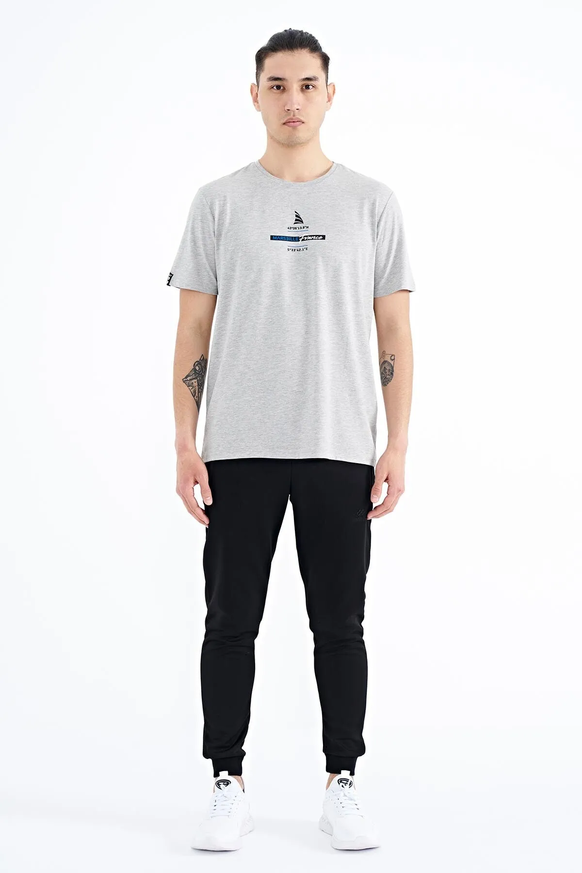 baskili o yaka standart kalip erkek t-shirt - 88212