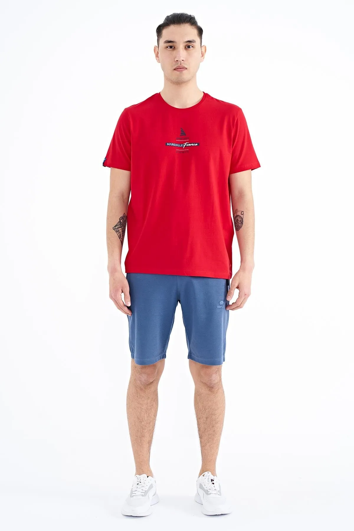 baskili o yaka standart kalip erkek t-shirt - 88212