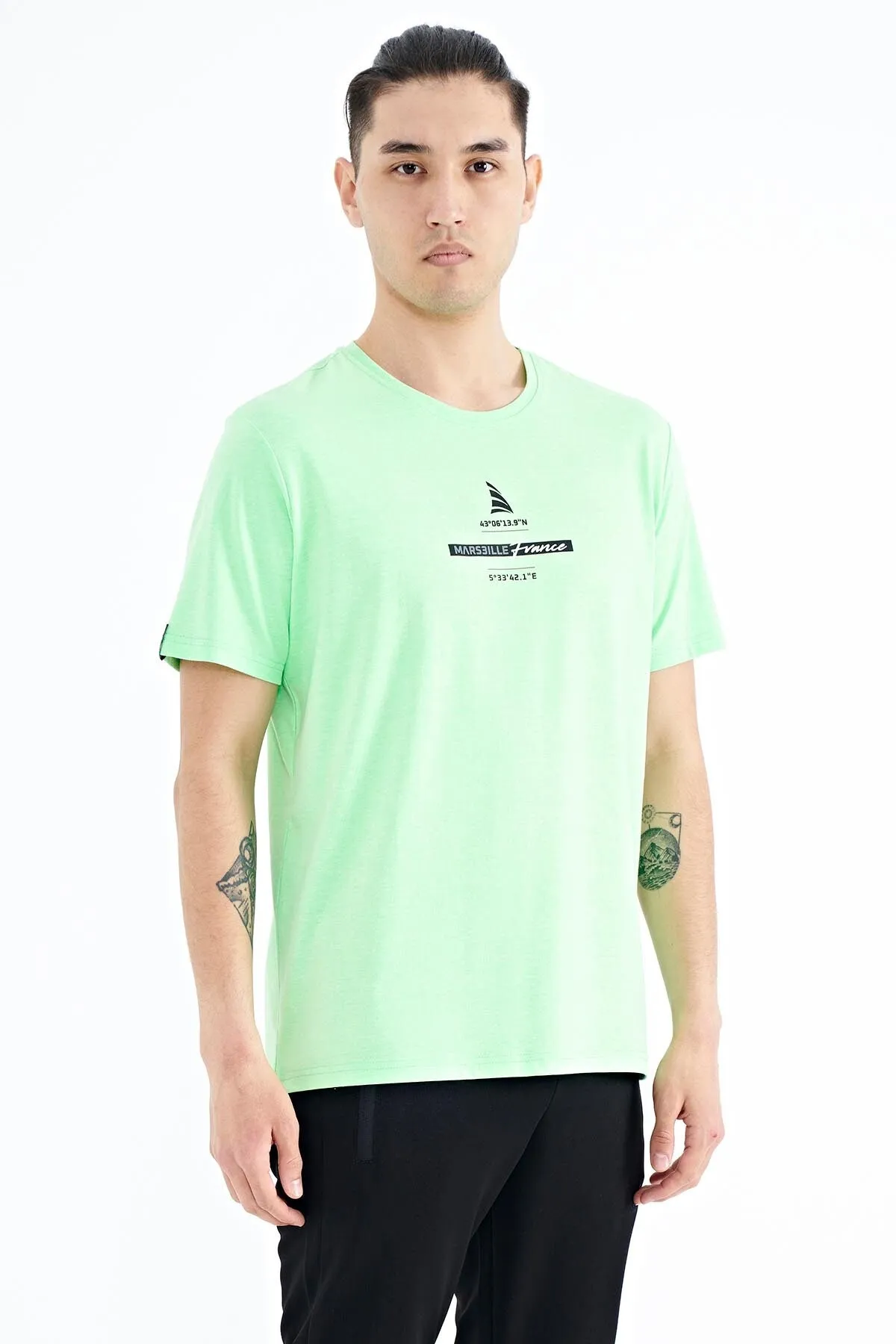 baskili o yaka standart kalip erkek t-shirt - 88212