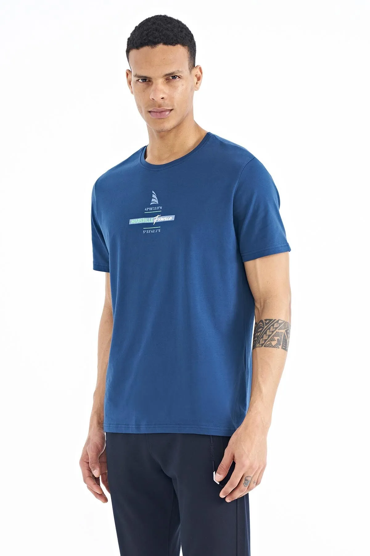 baskili o yaka standart kalip erkek t-shirt - 88212