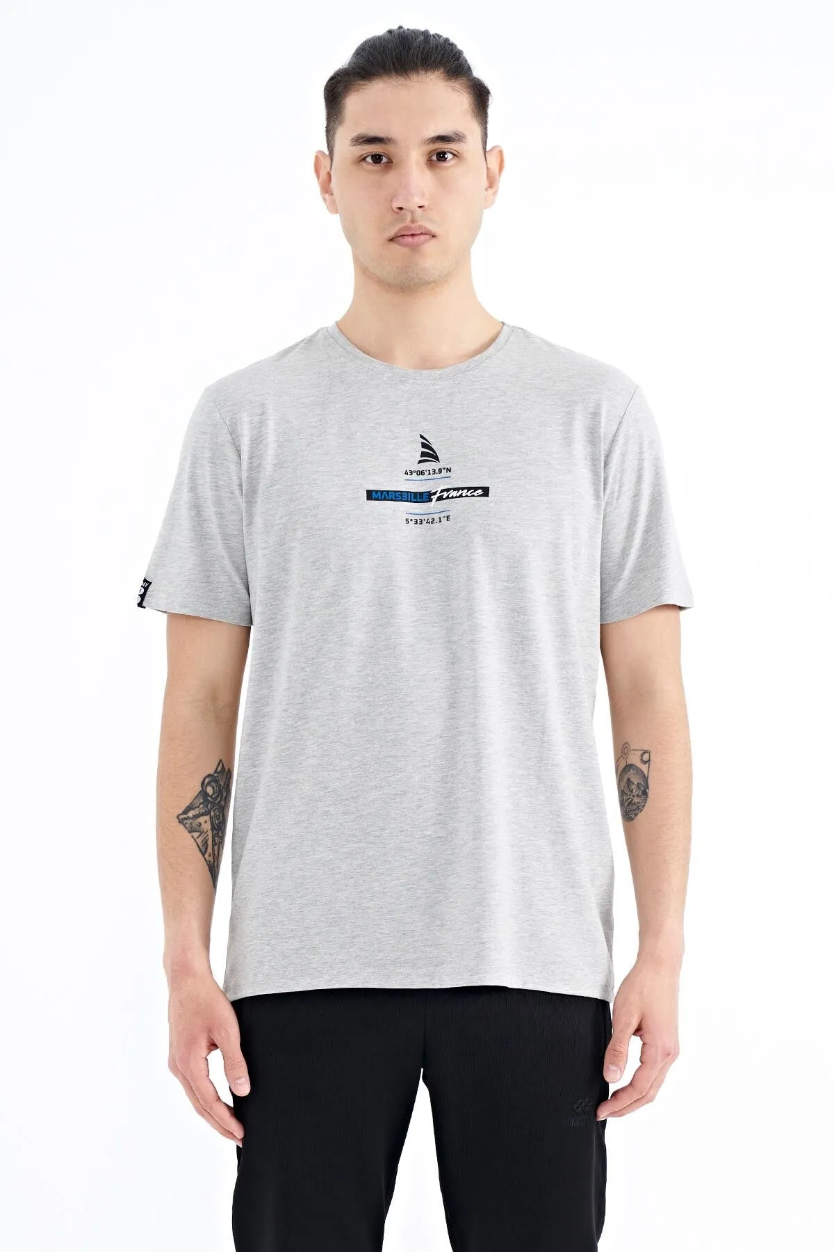 baskili o yaka standart kalip erkek t-shirt - 88212