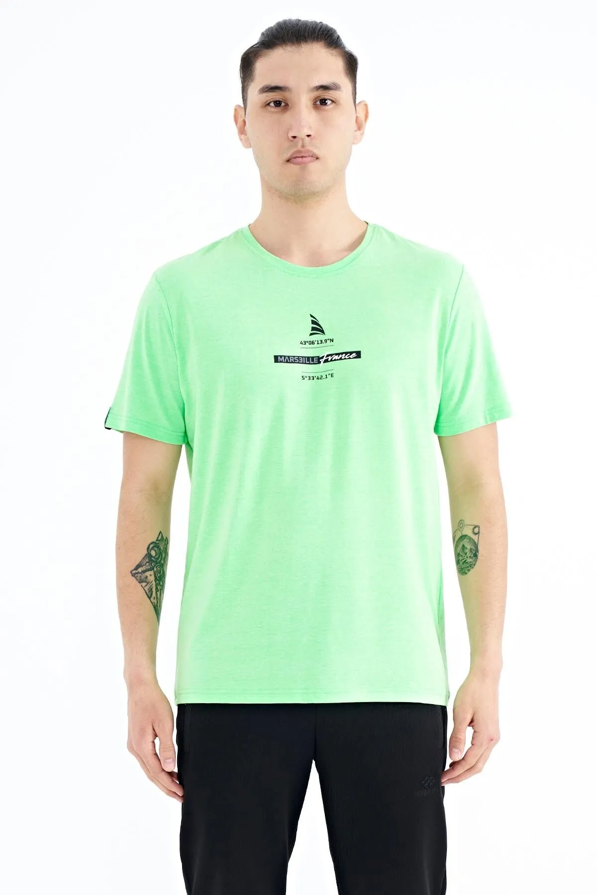 baskili o yaka standart kalip erkek t-shirt - 88212
